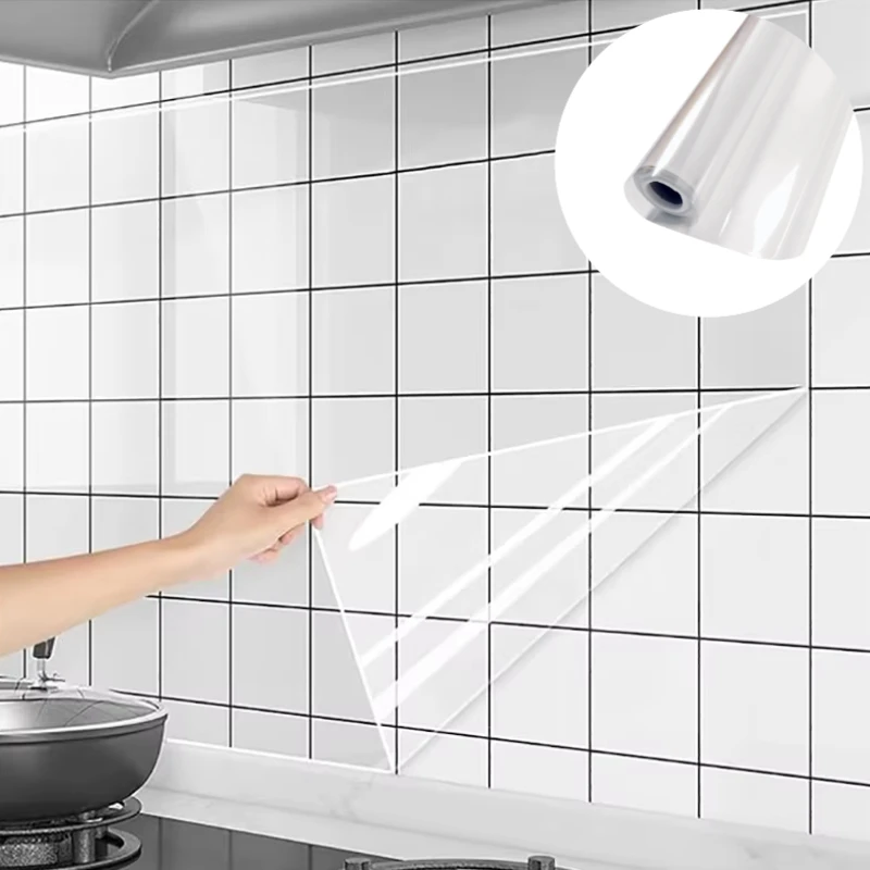 Transparent Wall Protector Wallpaper Kitchen Electrostatic Adsorption Protective Film Oilproof Wall Sticker Decor Furniture Film