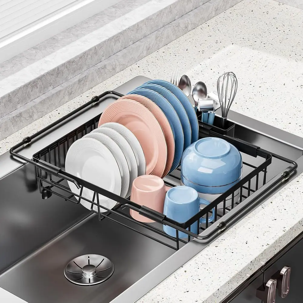 

Expandable in Sink Dish Drying Rack - Adjustable acity Over The Sink Dish Drainer Drying Rack with Utensil Holder or Kitchen Cou