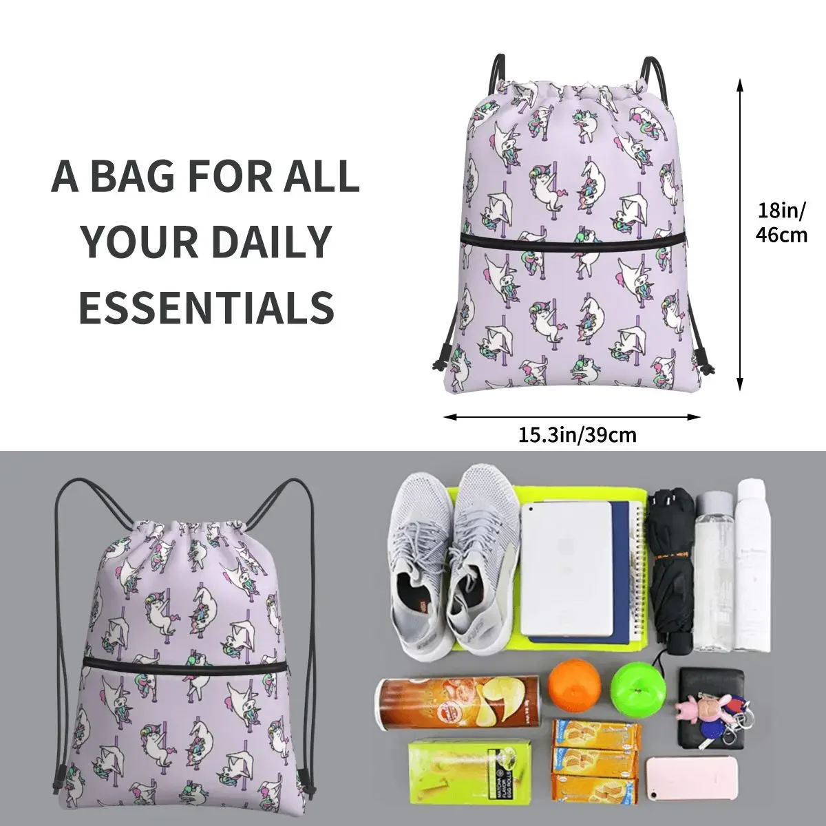 Mochilas portátiles de unicornio para Pole Dancing Club, bolso con cordón informal, paquete de bolsas de artículos diversos para estudiantes escolares