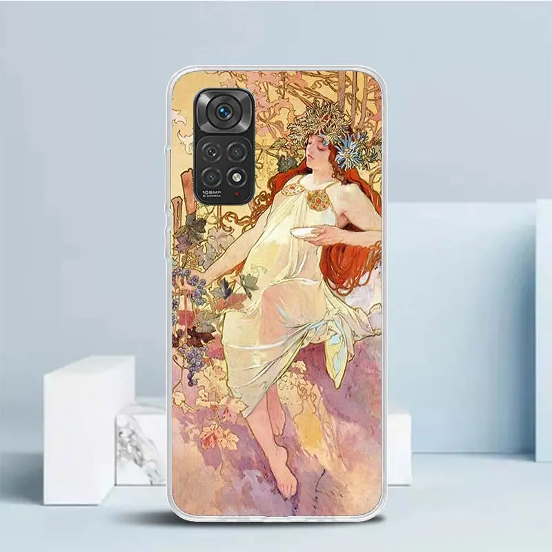 Alfons Mucha Primavera Soft Cover for Xiaomi Redmi Note 12 11S 11T 11E 10S 10 Pro Print Phone Case 11 9S 9 9T 8 8T 7 6 5 Plus Co