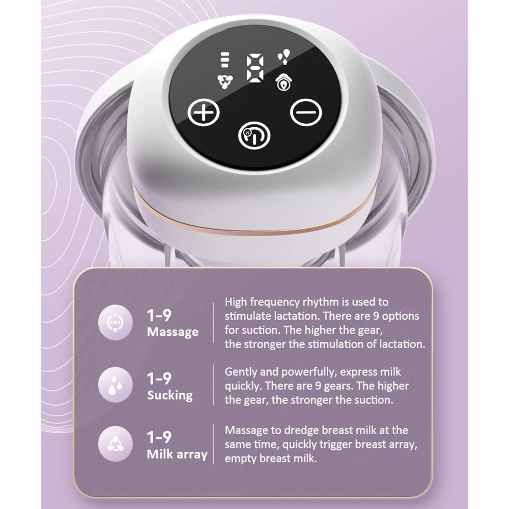 مضخة ثدي كهربائية يمكن ارتداؤها، مضخة حليب بدون استخدام اليدين، شاشة LCD، منخفضة الضوضاء وغير مؤلمة، مستخرج محمول آلي، خالي من مادة BPA