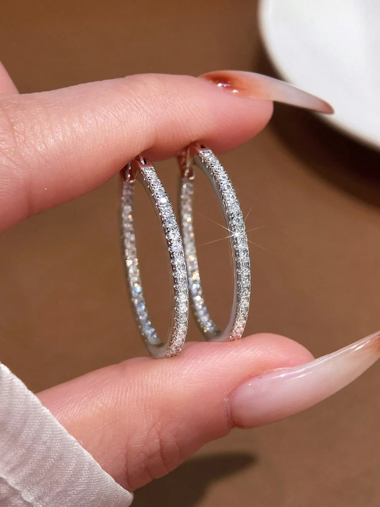 925 Sterling Silver Classic 15mm 20mm 30mm Shining Zircon Earring For Women Anniversary Party Fashion High Quality Fine Jewelry