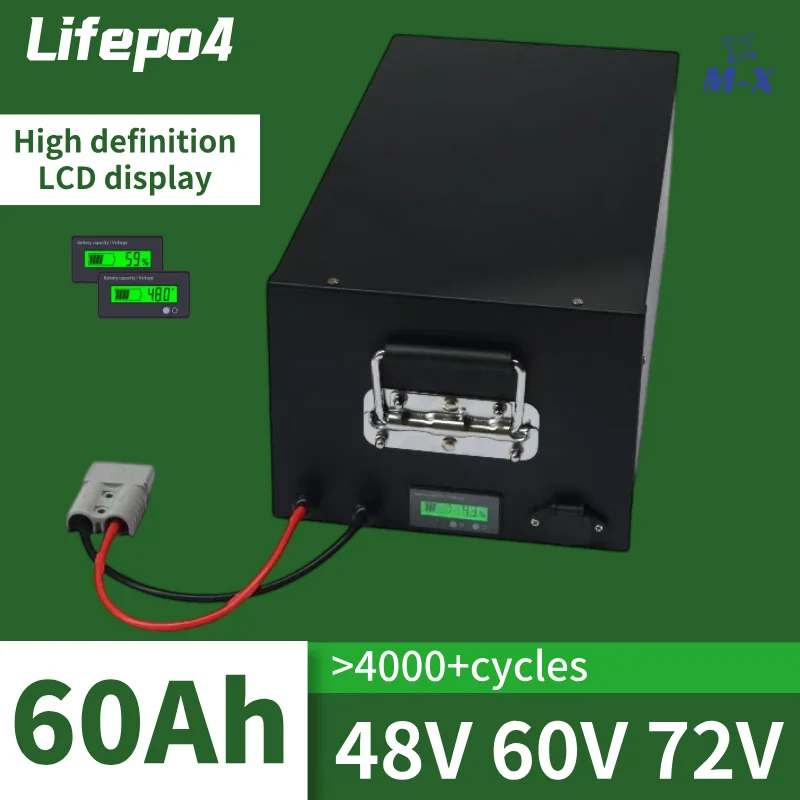 

Lifepo4 48V 60V 72V 60Ah Battery Pack With Bluetooth BMS Peak 180A for RV EV Motorcycle Elecrtric Bike With 10A charger