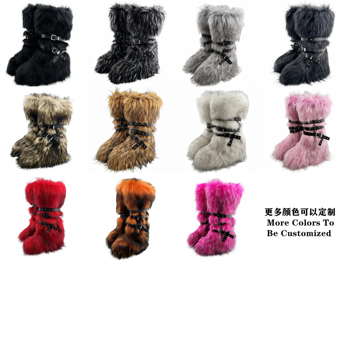 Cross-border foreign trade large size flat high mid-barrel studded boots fried street furry boots exaggerated binding snow boots