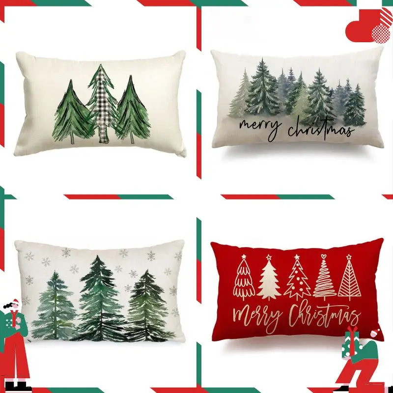 Merry Christmas Decorative Pillow Cover 30x50cm Linen Throw Pillowcase Bedroom Cushion Cover Christmas Pillowslip Home Decor