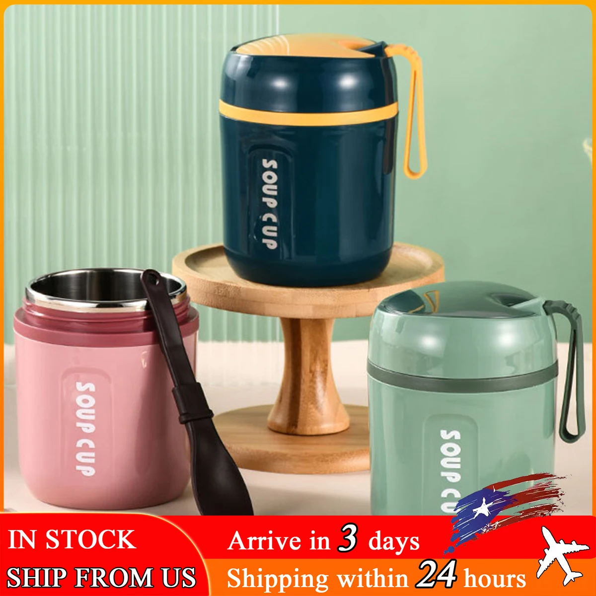 

480ml Mini Thermal Lunch Box Stainless Steel Food Container with Spoon Flask Vaccum Cup Leak-Proof Soup Cups For Kids Students