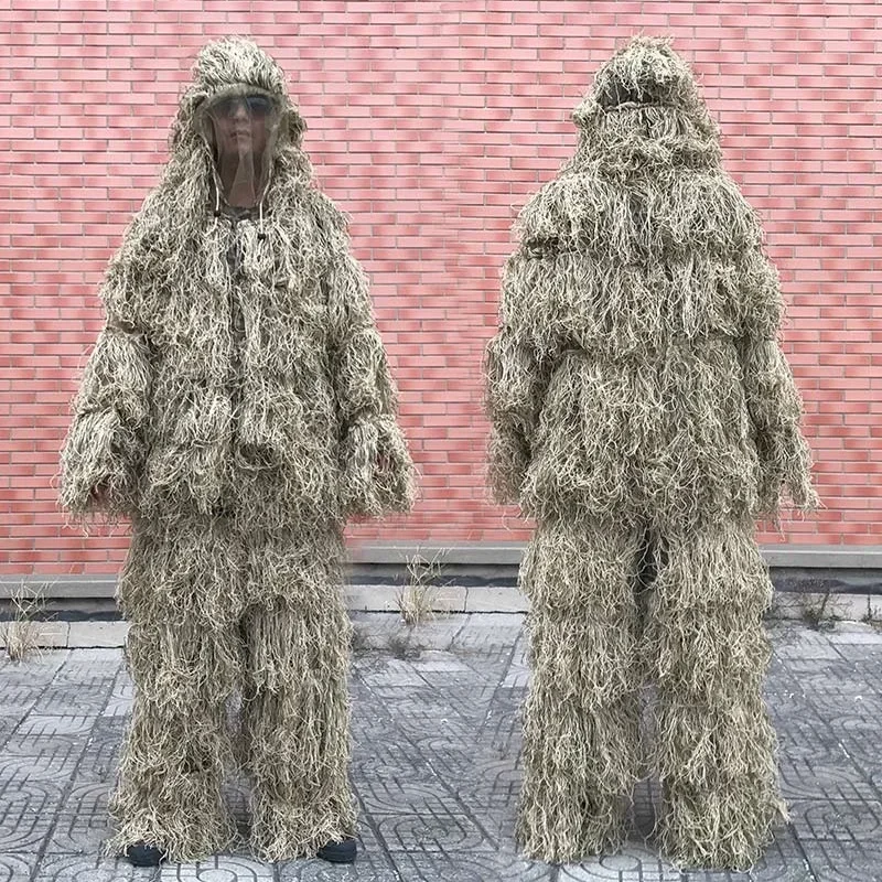 ชุด Ghillie หญ้าเหี่ยว 3 มิติ - เสื้อผ้าล่าสัตว์ลายพรางยุทธวิธีทหาร Sniper