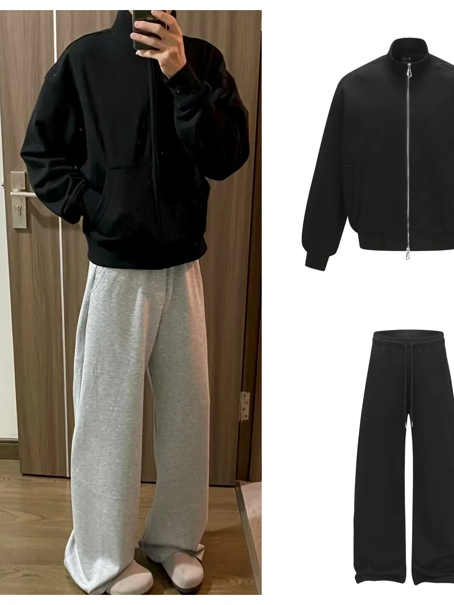 

American Sle Fce Lined Casual Hooded Jaet Double Zipper Stand Collar ex Autumn Winter Faion Sweatirt Coat