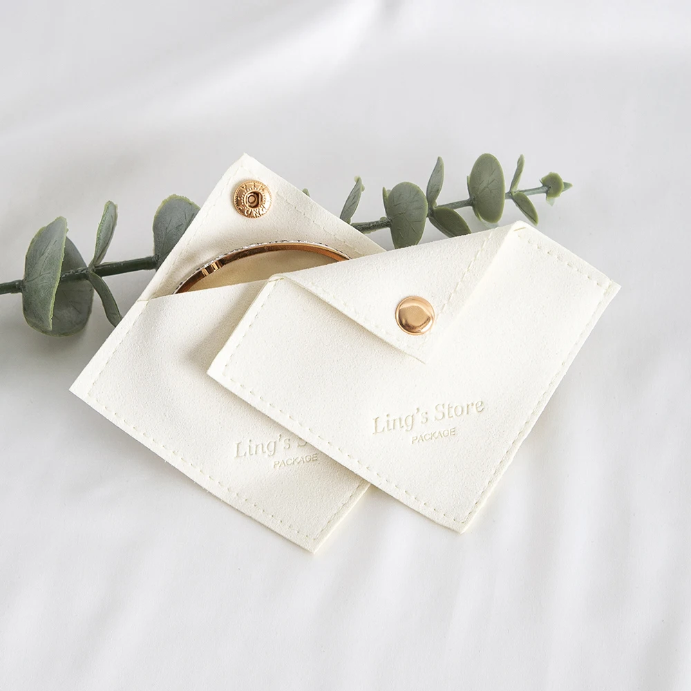 

100Pcs Personalized Ivory Triangle Jewelry Snap Bag Newborn Silver Bracelet Necklace Gift Packaging Pouch Wedding Rings Box Pouc