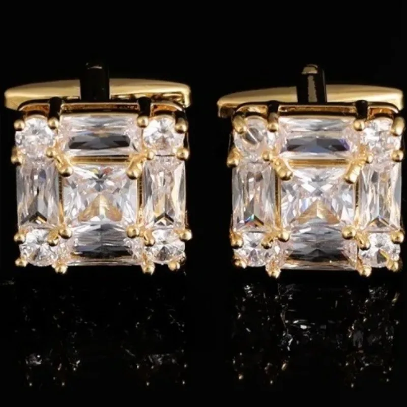 Retro Men's French Suit Cufflinks High-end Luxury Square Rhinestone Shirt Sleeve Button Business Banquets Wedding Button Jewelry
