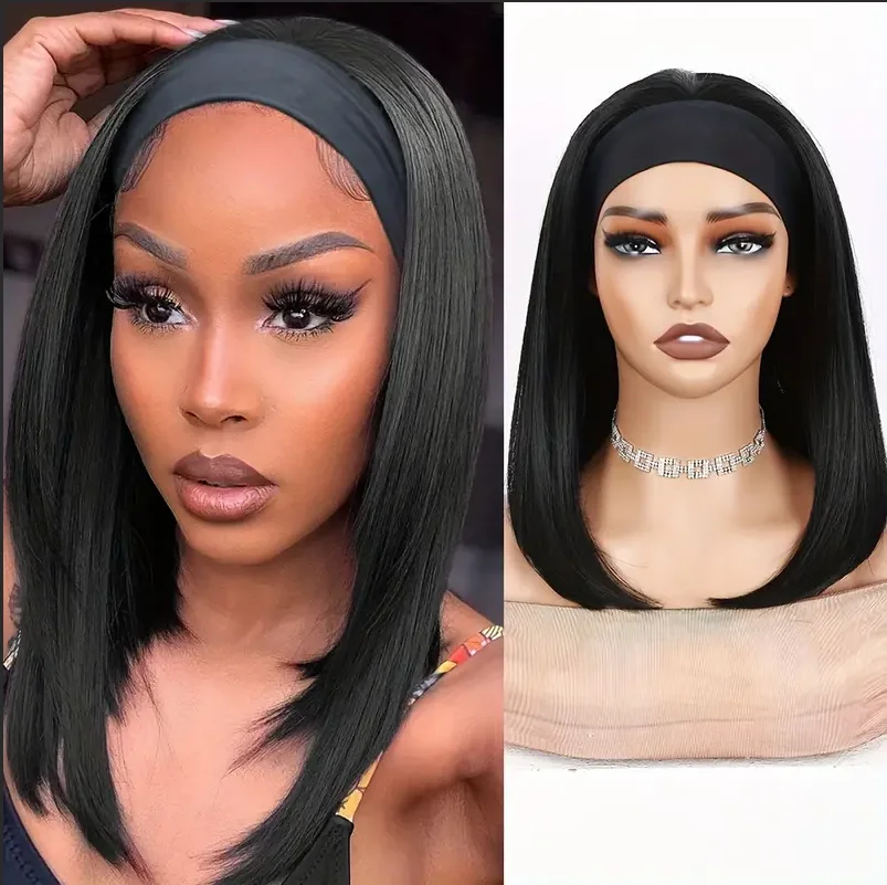 

Headband Wig Human Hair Straight Headband Wigs Glueless None Lace Front Wig Brazilian Virgin Machine Made Wigs Headband Half Wig