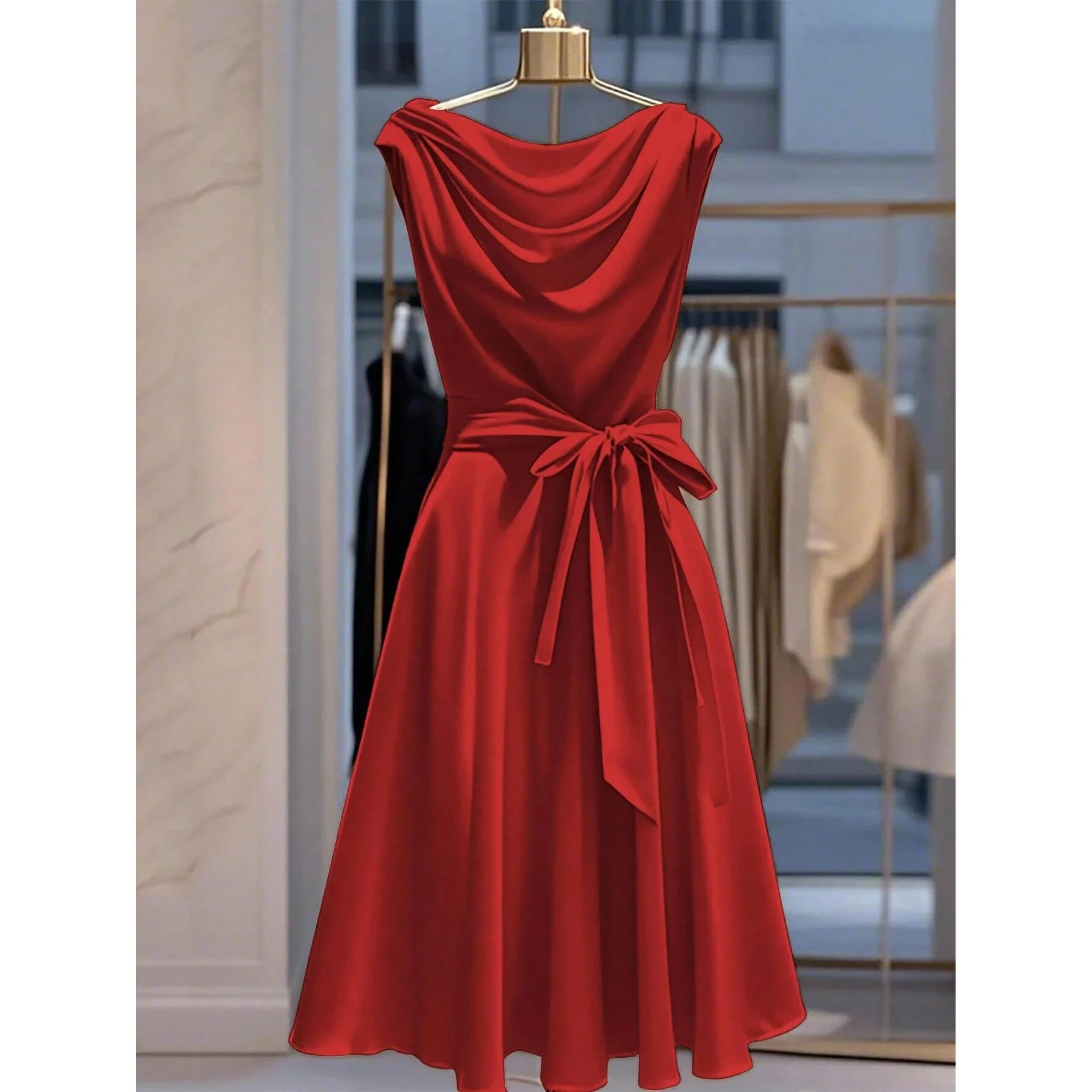 Fashion Sveless Bow Neck Casual Fitted Dress Perfect for Various Occasions A-Line Skirt Neutral Style Spring 2026 No Sleeve