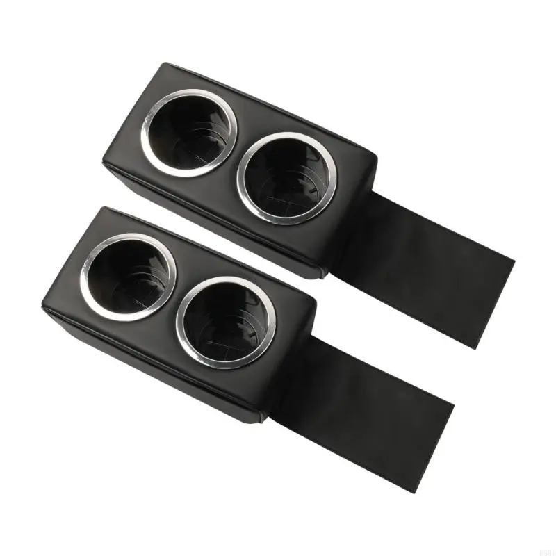 D5BE Stitched Leather-Look Two-Cup Beverage Carriers Cup Holder with Hanging Flap and Molded Wells for Marine Cabin Storage