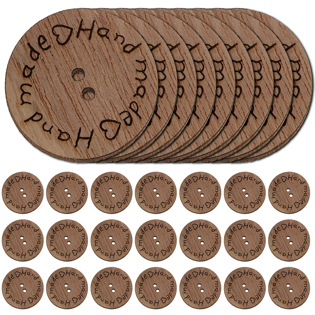 

100Pcs Round Wooden Button Tags Handmade Natural Wood Sewing Label Buttons for DIY Crafts Crochet Knitting Decorative