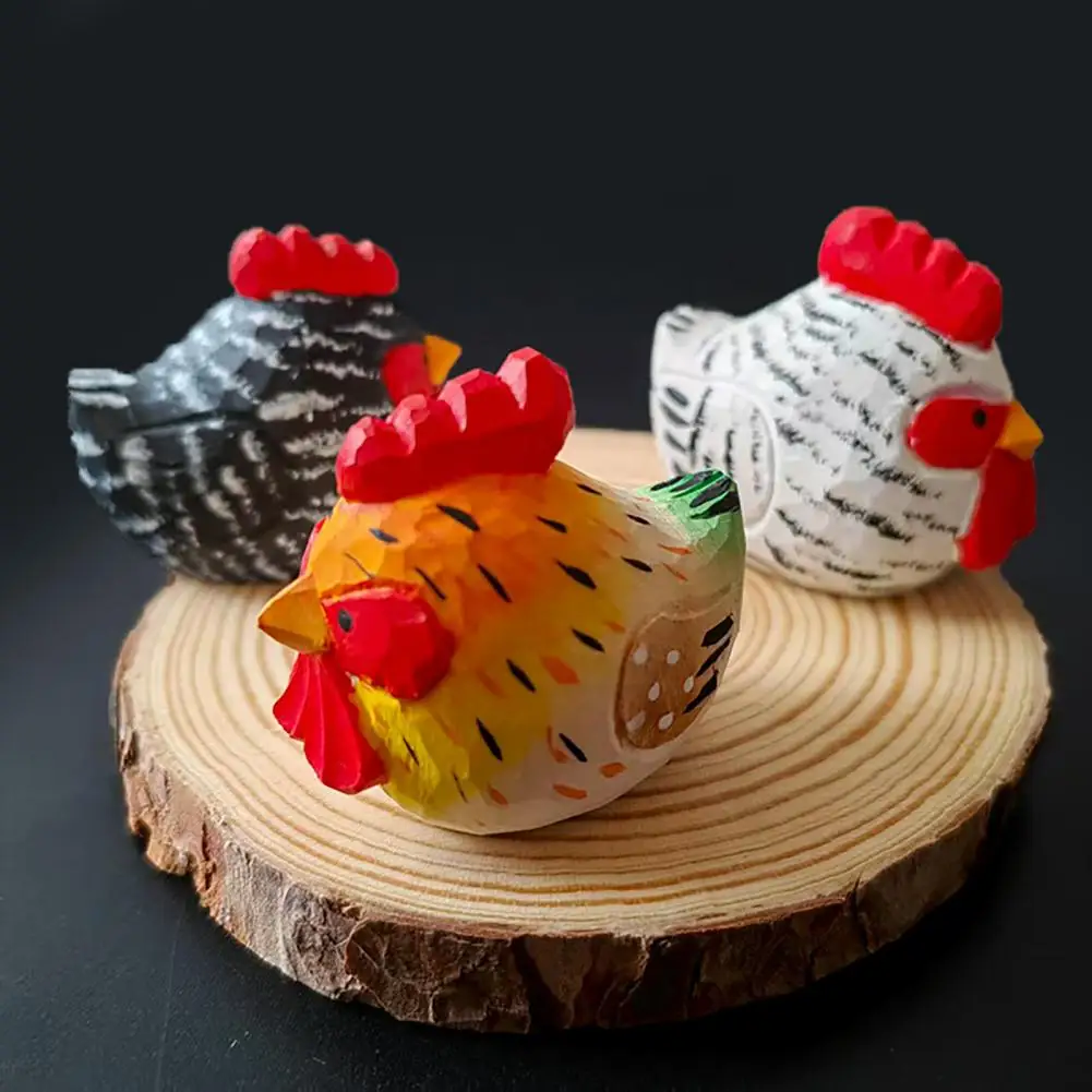 Holzschnitzereien Handgeschnitzte Hühnerfiguren aus Massivholz Niedliche Tischdekoration Rustikale Tierdekoration für Bauernhaus und Zuhause