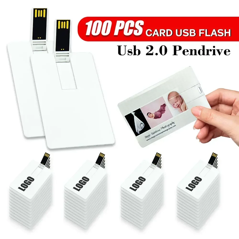 100PCS/LOT Business Credit Card Usb flash drive Pendrive memory stick disk Custom logo DIY Logo USB2.0 1GB 2GB 4GB 8GB 16GB 32GB