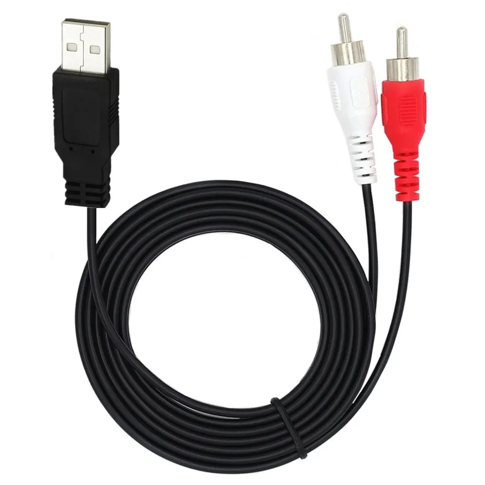 1.5m USB A Male to 2 RCA Phono AV Cable Lead PC TV Aux Audio Video adapter