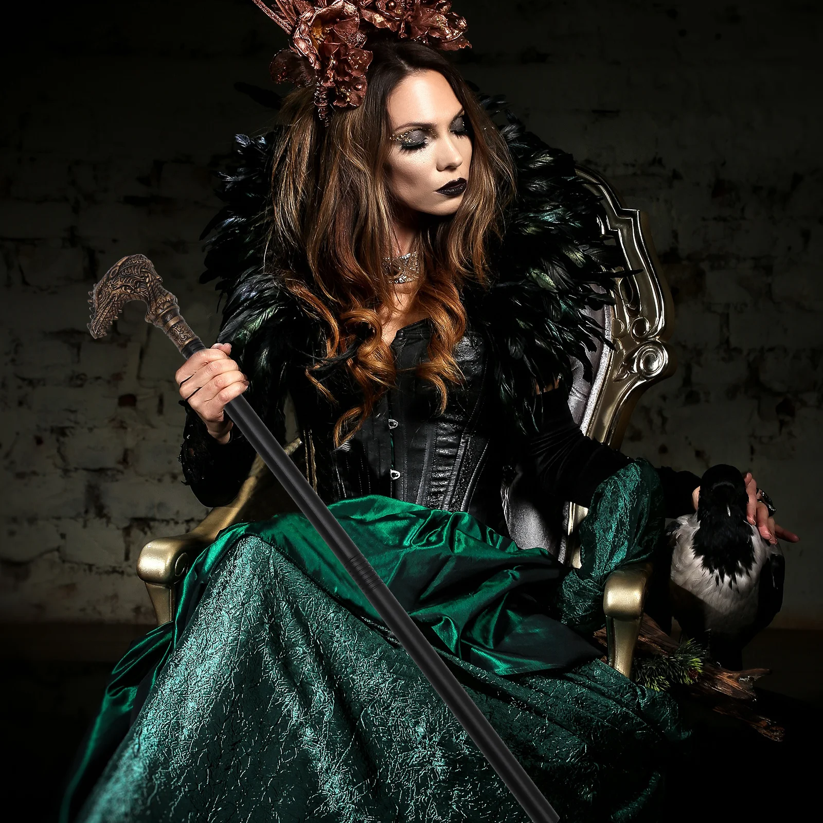 Leichter Drachenkopf-Stock im Punk-Stil, Halloween-Gehstock, Cosplay-Requisite, exquisites Handwerk, dekoratives Accessoire