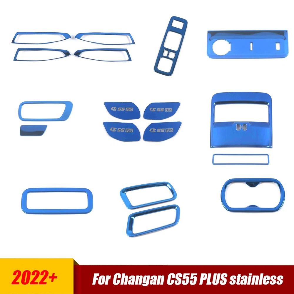 

For Changan CS55 PLUS 2022 2023 Stainless blue Car Rear water cup Copilot Storage Box Door Bowl Frame Cover Trim Car Stickers