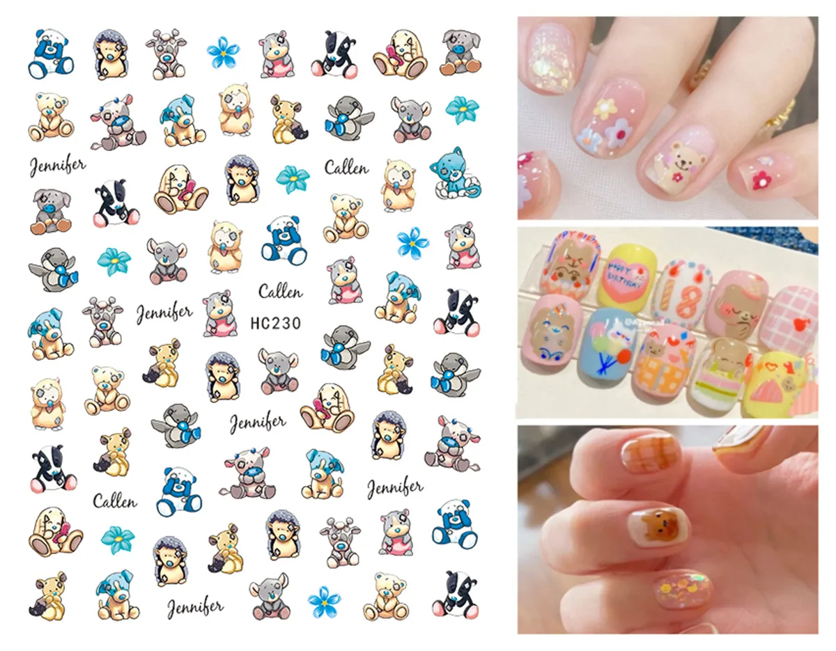 Cartoon Bear Nail Stickers 3D Disney Princess Anime Sliders Nail Art Decals DIY Mickey Mouse Nail Art Decoration Nail Supplies