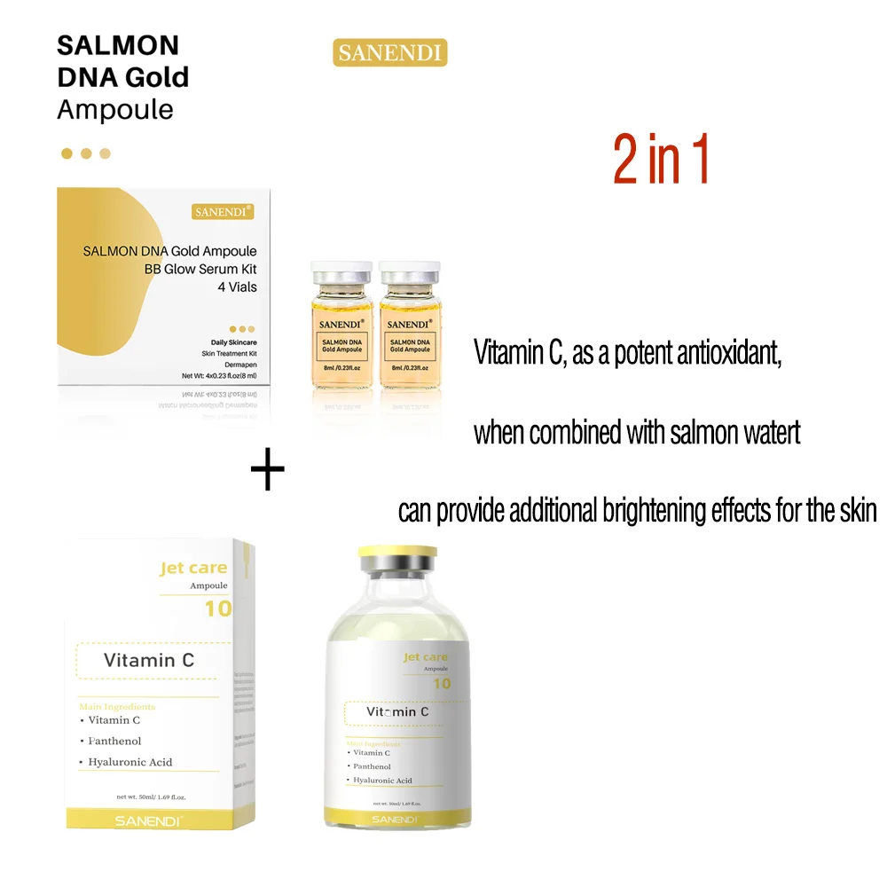 2 в 1, сыворотка Salmon DNA & Jet Care VC, укрепляющая, уход за глубокой кожей, увлажняющая, отбеливающая ампула, антивозрастной, отбеливающий набор для лица