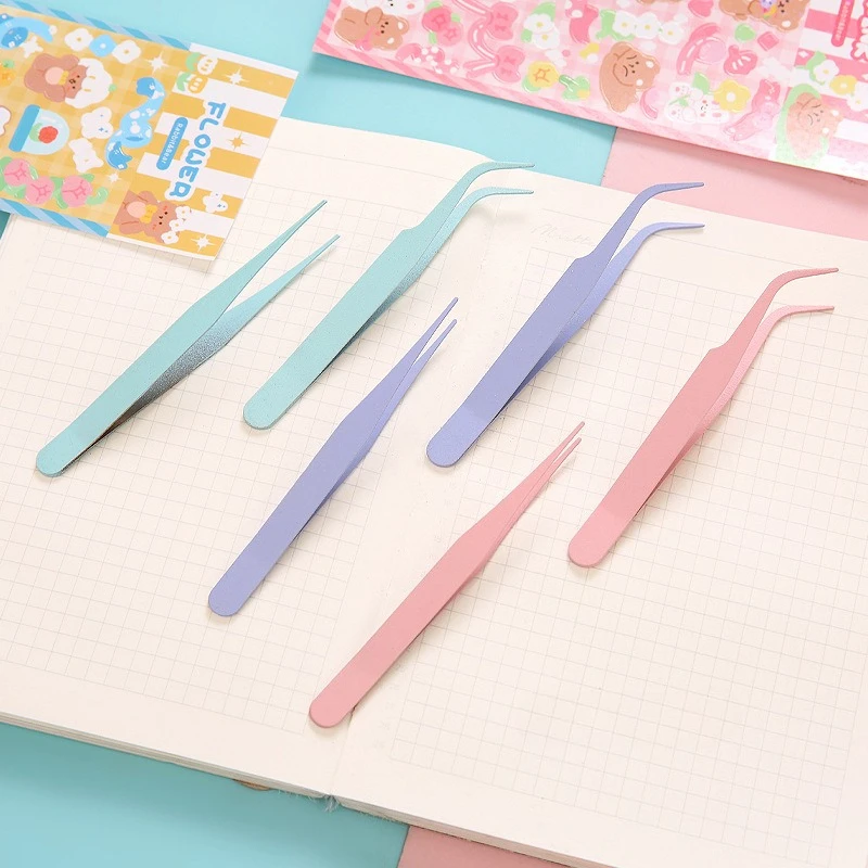2Pcs Macaron Tweezers Sticker Scrapbooking DIY Art Decor Journal Collage Tool Tape Picking Album School Supplies Korean