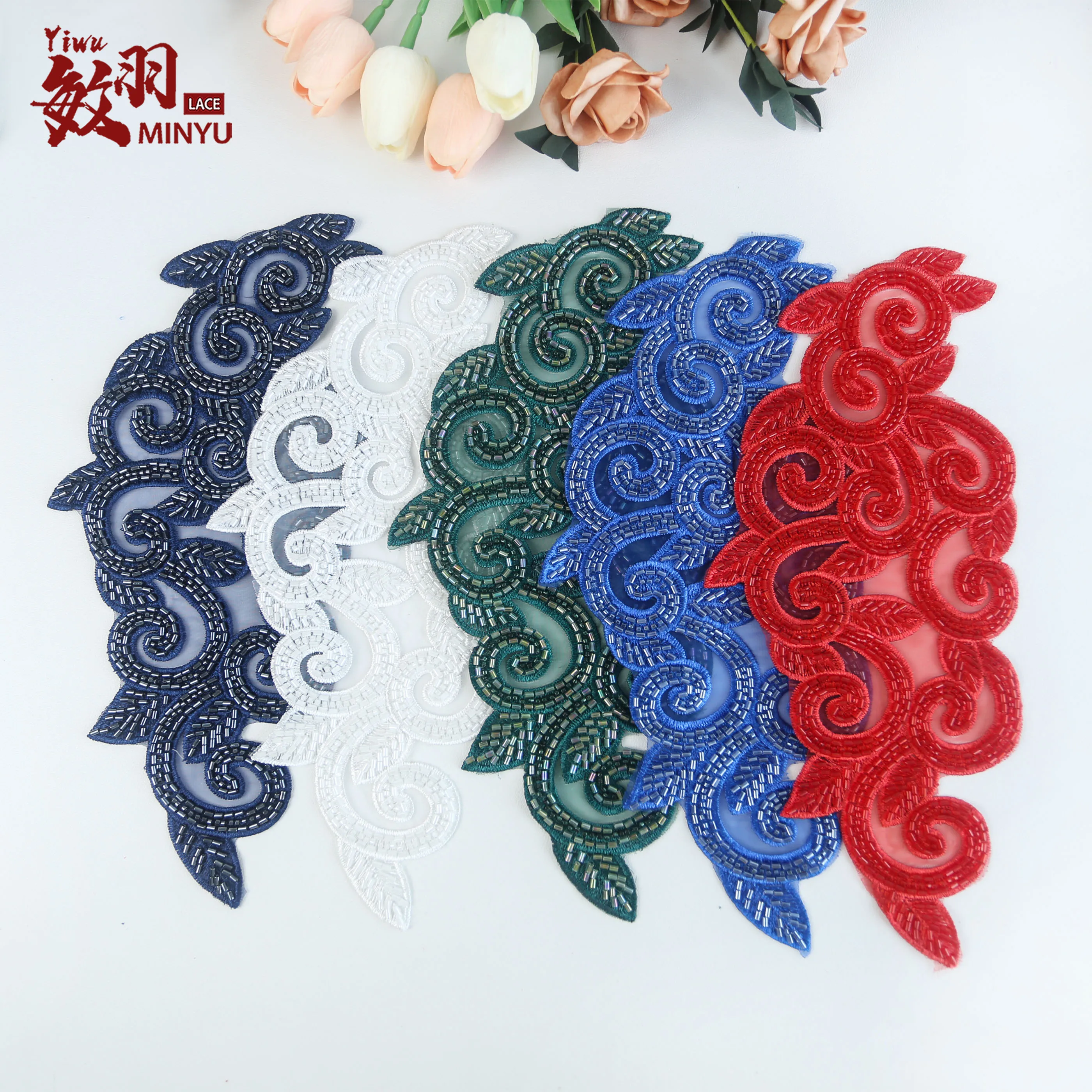 32cm*15cm 1 Piece Multicolored patchwork cornice polyester tube beads decorative applique clothing hat decoration