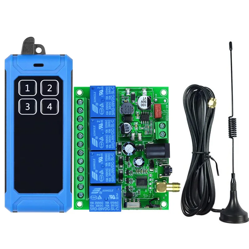 

433MHZ RF Wireless DC12V 24V 10A 4channel Remote Control Switches Receiver Transmitters Motor/fan/street lamp power on and off