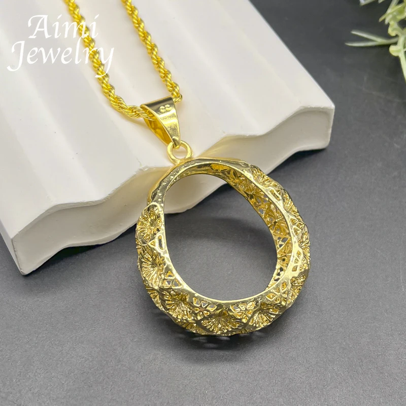 Hollow Round Vintage 18K Gold Plated Jewelry Set Fashion Original Earrings Necklace Pendant Party Dubai Bridal Wedding Gifts