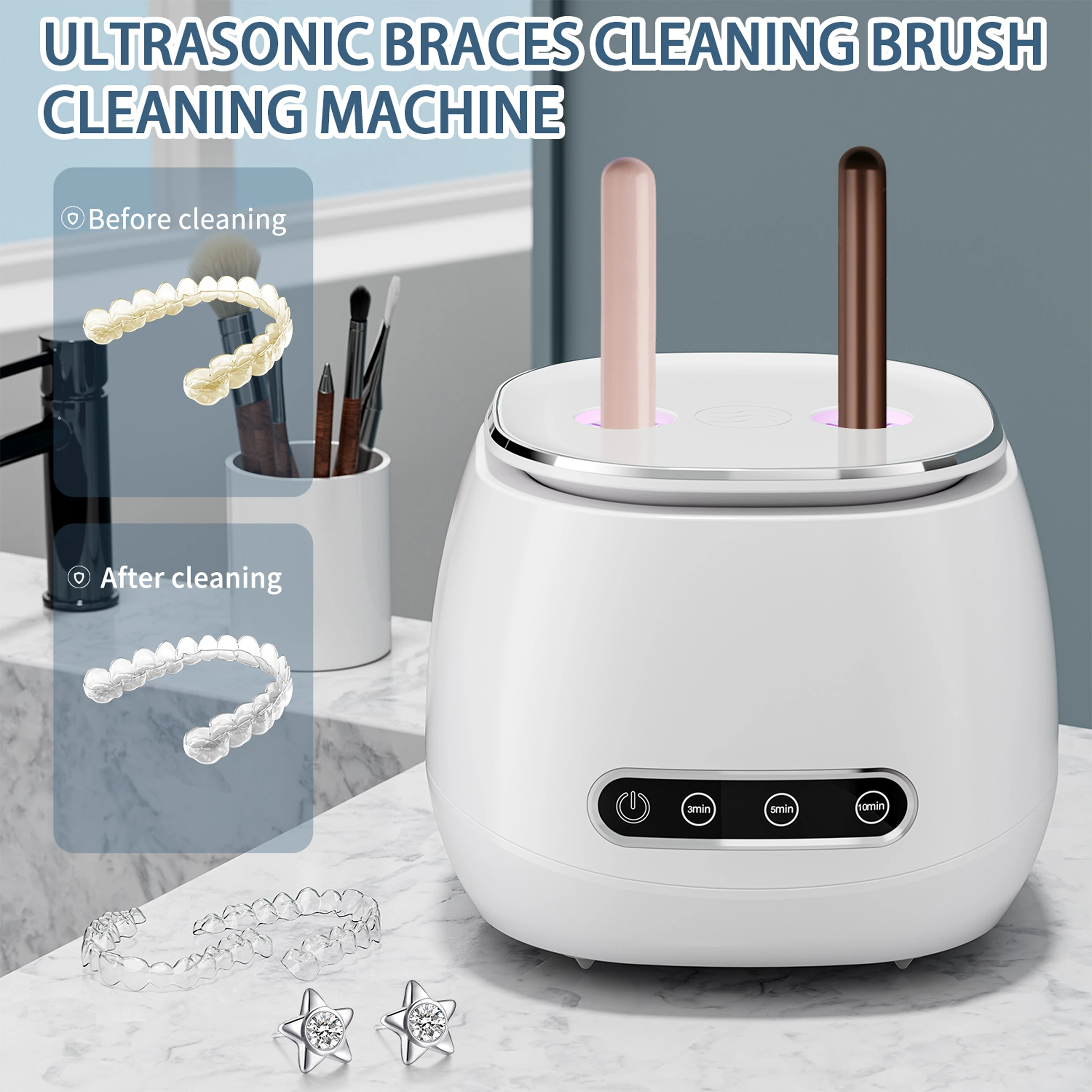 Machine automatique de nettoyage de prothèses dentaires à ultrasons, nettoyeur de pinceaux de maquillage USB, 3 fonctions de synchronisation pour tous les appareils dentaires, 48KHZ