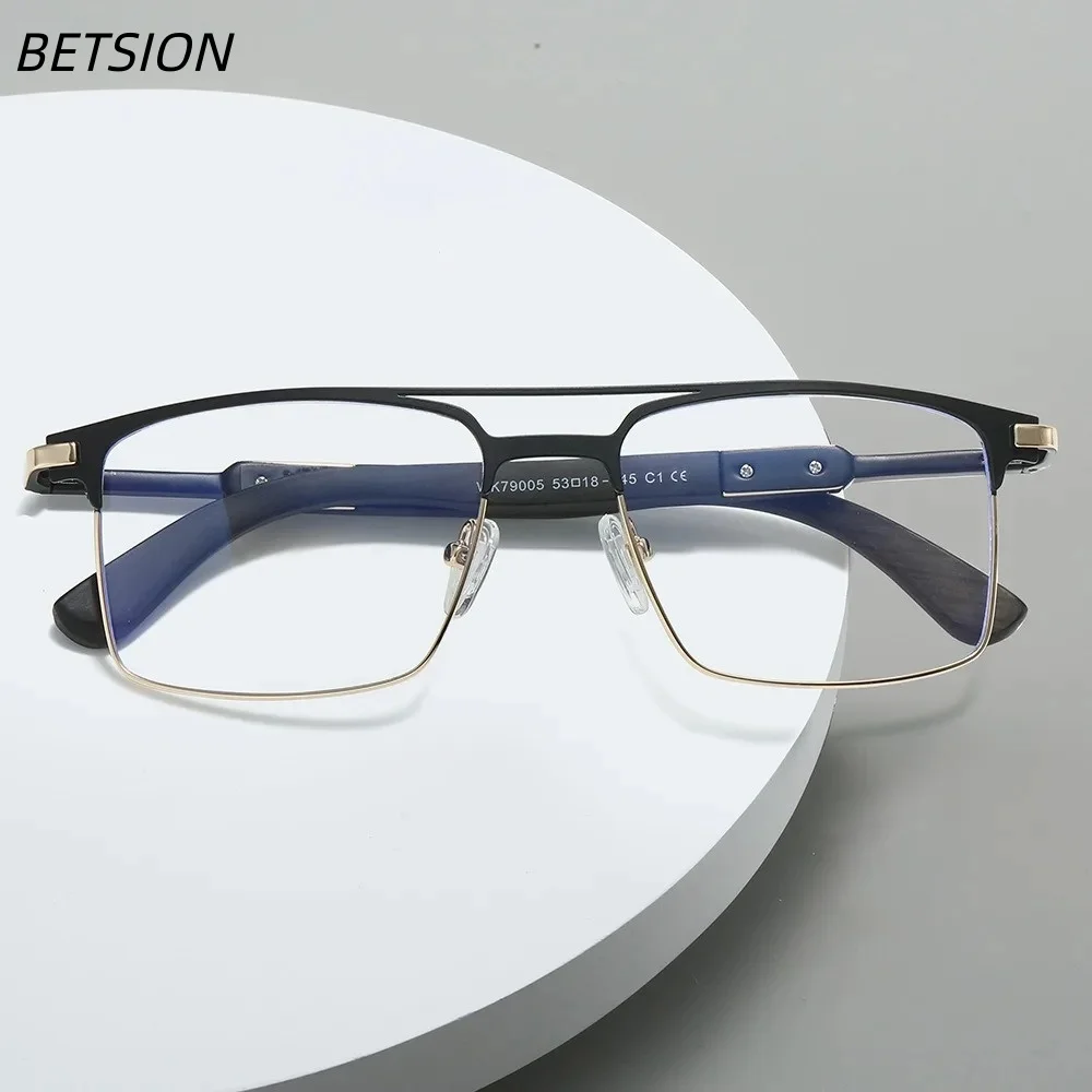 

BETSION New Stylish Ultra-thin Trendy Blue Light Blocking Reading Glasses Men's Metal Eyeglass Frames Myopia Prescription #79005