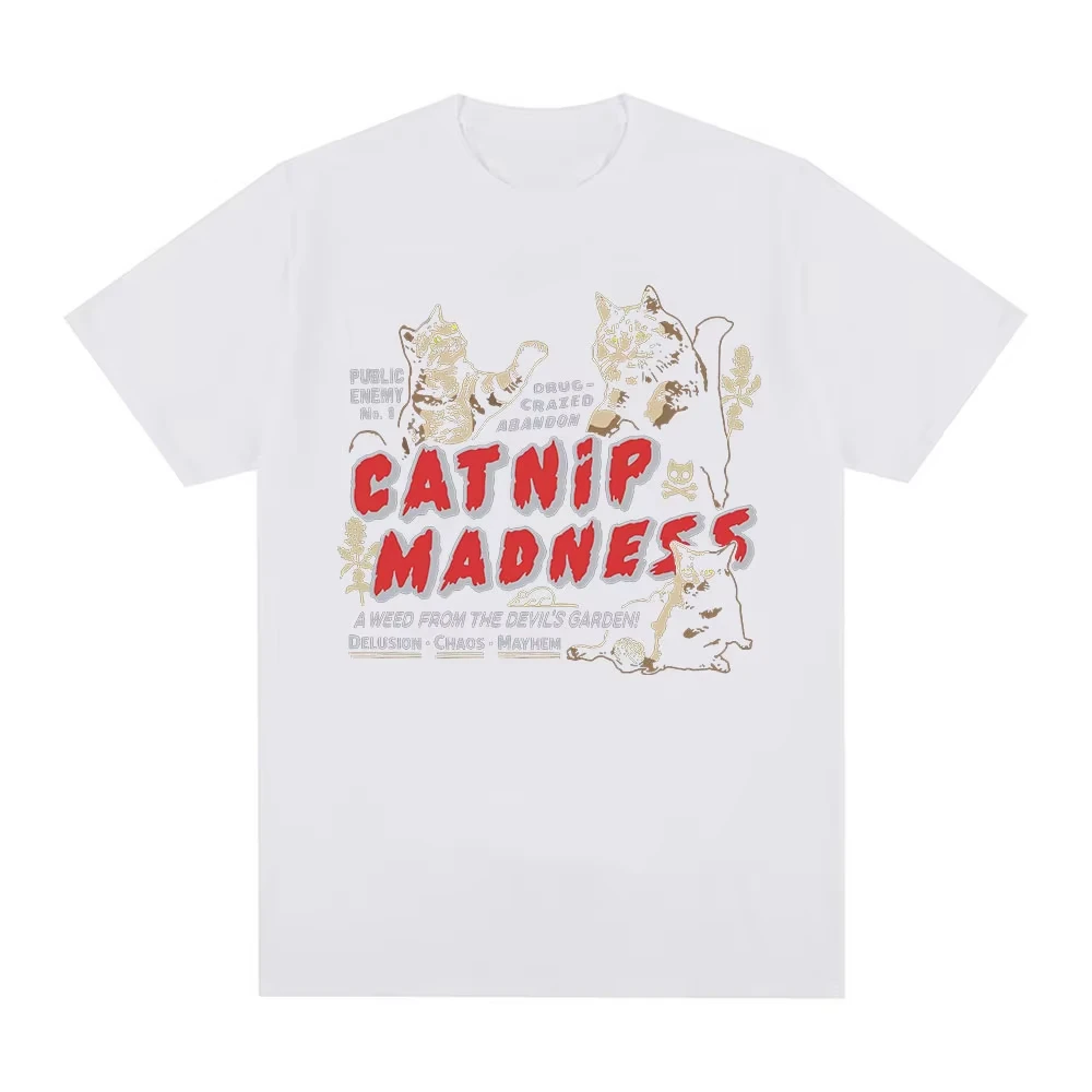 Cute Animal Catnip Madness T-shirt Creative Design Funny Cat Short Sleeve T-shirts Men Women Fashion Cotton Oversized T Shirts