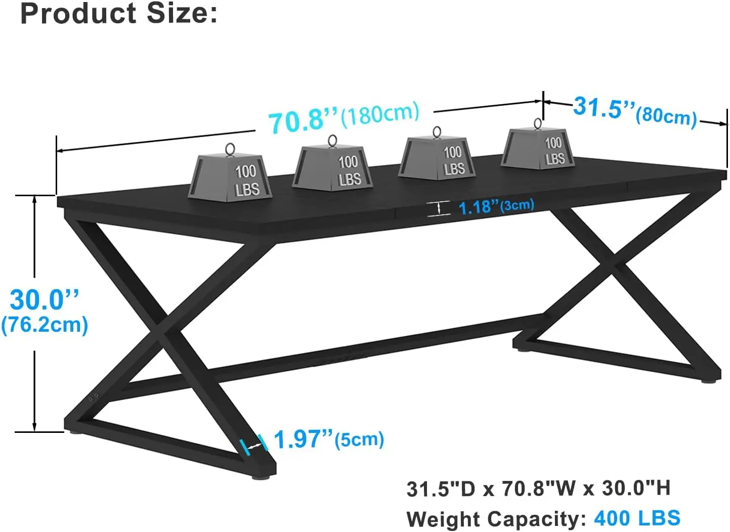 Ibf Large Black Computer Desk, 70.8” Long Writing Desk For Home Office, Modern Simple Executive Work Study Desk For Two Person,