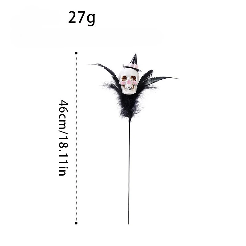 Halloween Skull Pumpkin Floral Pick Ornament, Gothic Feather Floral Arrangement Decor, Dark Style Tabletop Flower Ornament Gift