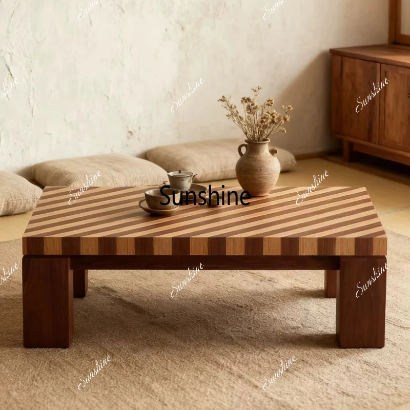

Quiet wind solid wood striped splicing coffee table living room home retro coffee table