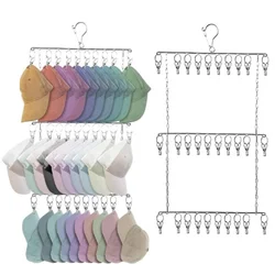 3 Layer Foldable Hat Storage Rack Stainless Steel Clothes Hanger with 30 Clips for Cap Bra Underwear Organizer Save Space Closet