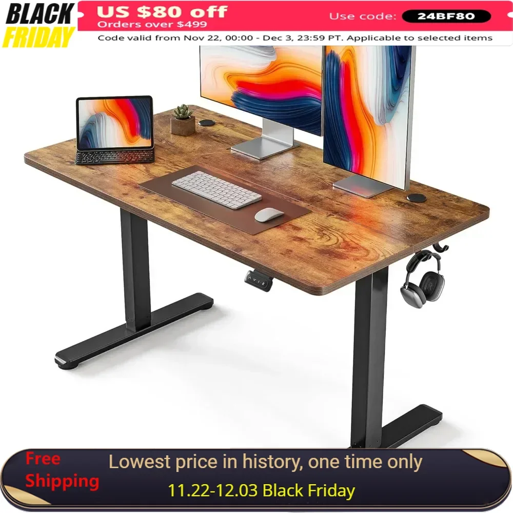 Computer Desk, 48 X 24 Inches Height Adjustable Stand Up Desk, Sit Stand Home Office Desk,Alloy Steel Rustic Brown Computer Desk