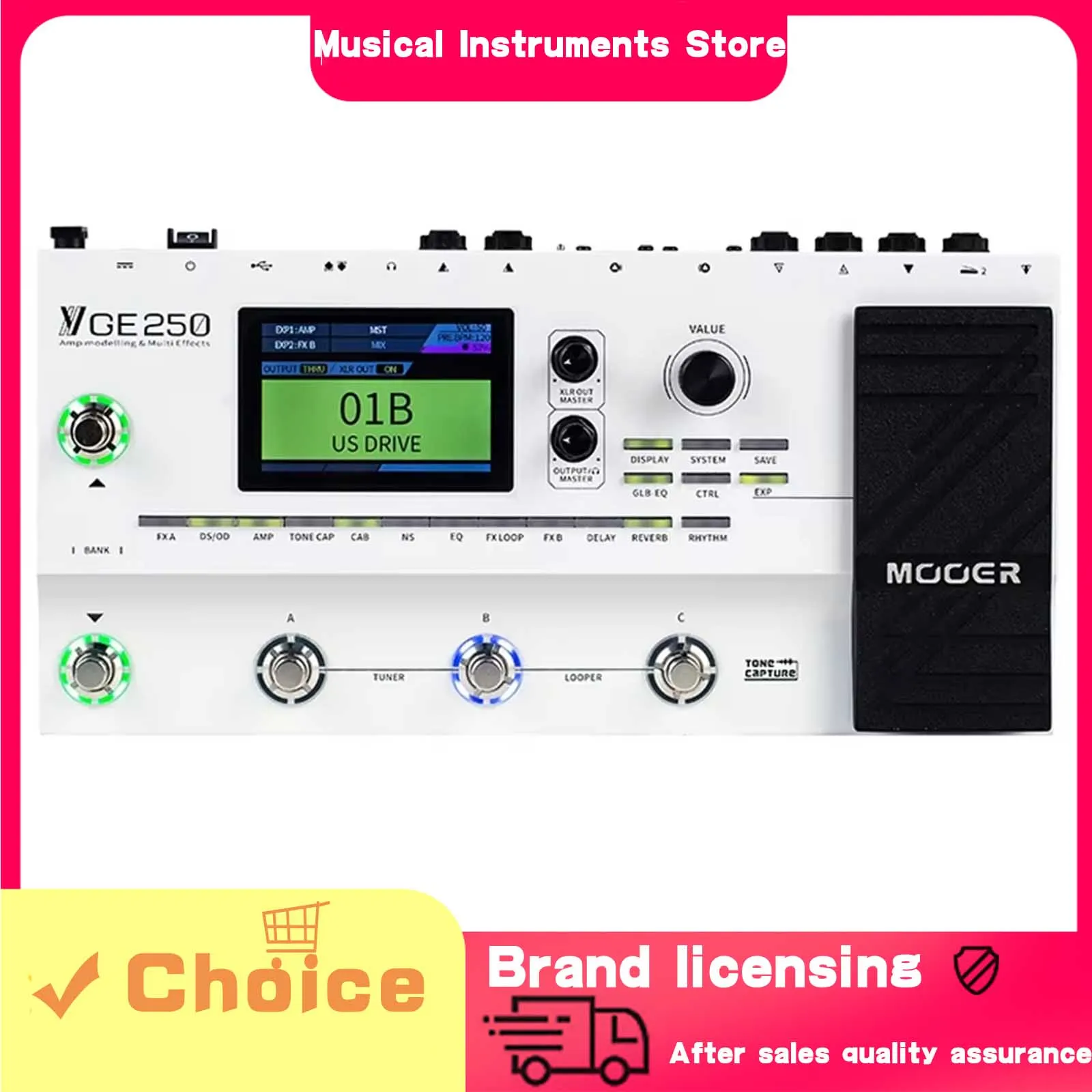 

MOOER GE250 Гитарная педаль с эффектом AMP Моделирование мультиэффектов-процессора 70 моделей AMP 180 Эффект 70-х годов Looper 32 ИК-цифровая педаль AMP