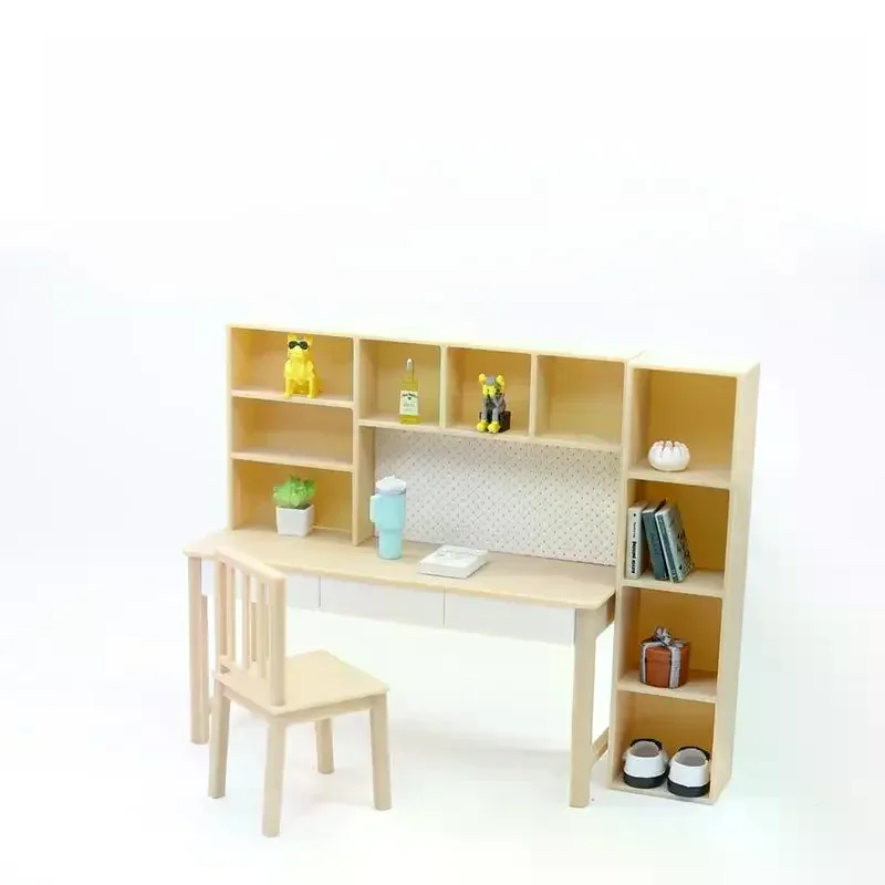 1 Set 1/12 Schaal Poppenhuis Miniatuur Combinatie Bureau Studeerkamer Boekenplank Model Voor Poppenhuis Decor Kinderen Fantasiespel Speelgoed Gift