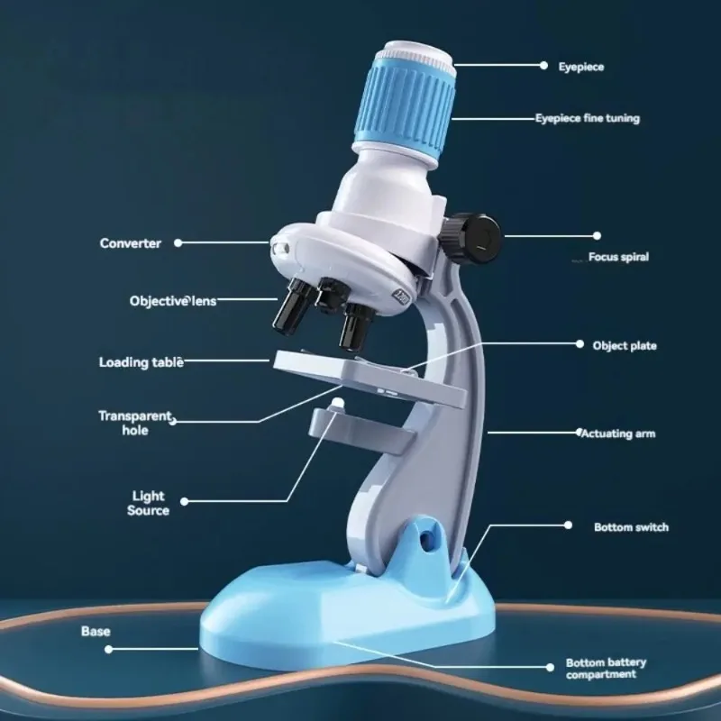 200x 600x 1200x Children Microscope Kit Adjustable HD Pocket Microscope Educational Toy Experimental Specimens