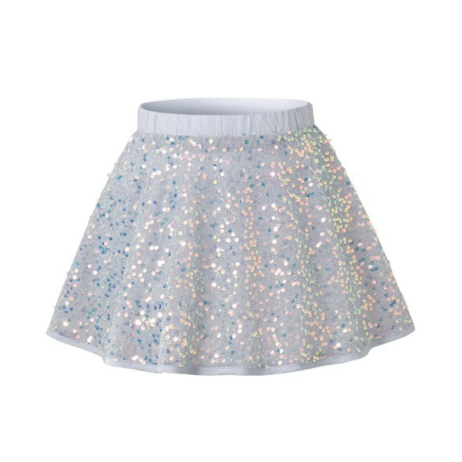 Trendy Girls Sequin Short Skirt Stylish Versatile Blue Glitter Skirt for Baby Kids Elastic Waist Casual School Party Dance Skirt