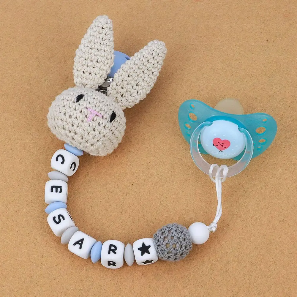 Baby Teether Toys Crochet Bunny Nursing Pacifier chain Accessories Rabbit Crochet Beads for DIY Baby Teething Knitting Beads