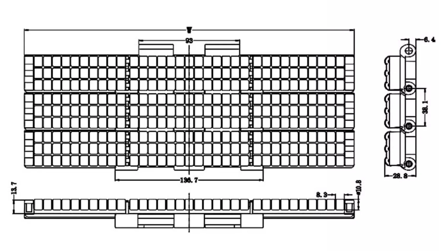 1Meters Width:190.5mm  821RRR Ball Plastic Chain Plate