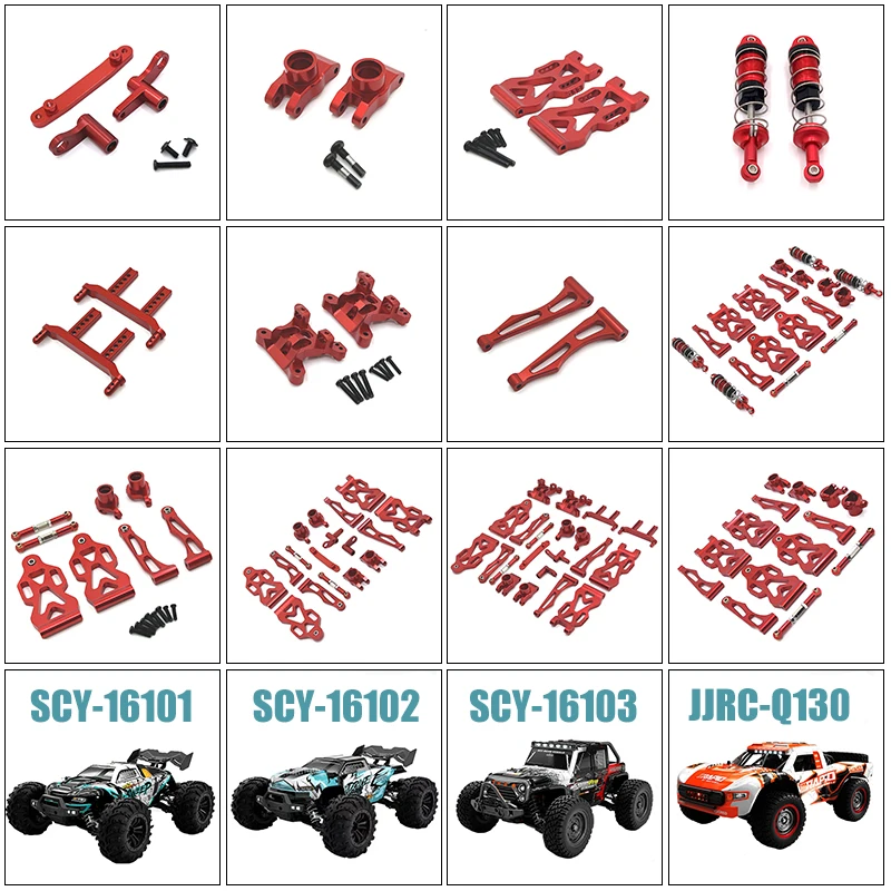 SCY-piezas de repuesto de Metal mejoradas, modelo 4WD, Original, 16101, 16102, 16103, 16201, 16101 Pro, JJRC Q130 Pro, 1:16, Rojo