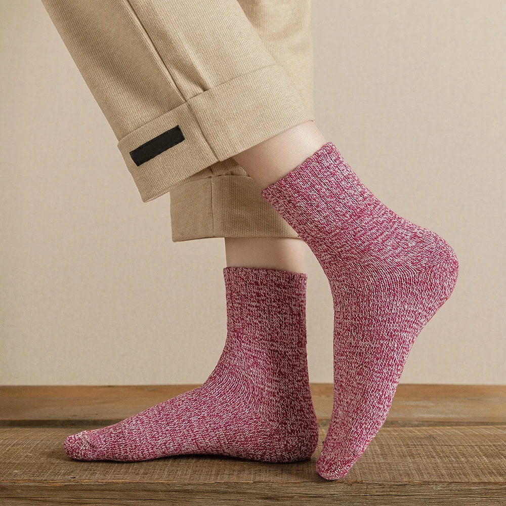 5Pairs New Witner Socks Women Socks Thick Warm Retro Solid Color High Quality Free Size