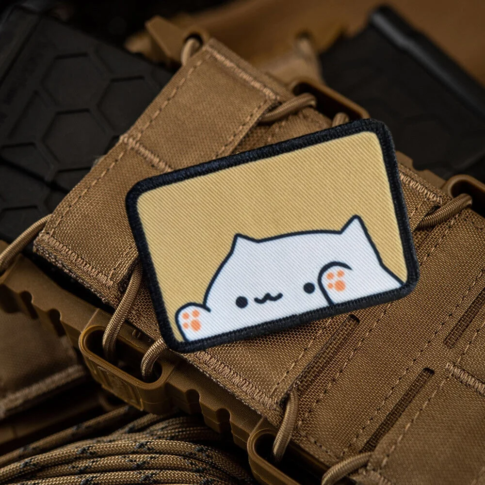 Cute Bongo fat cat meme Embroidery Patch Funny Cats Printed Morale Badges Military Armband Tactical Hook&Loop Backpack Stickers