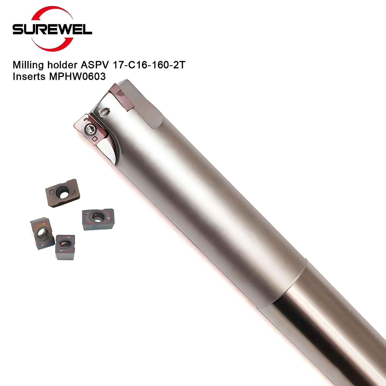 

SUREWEL ASPV-17-C16-160-2T Square Shoulder milling cutter rod,fast feed Clamped Milling CNC Cutting,Carbide Insert MPHW0603TN