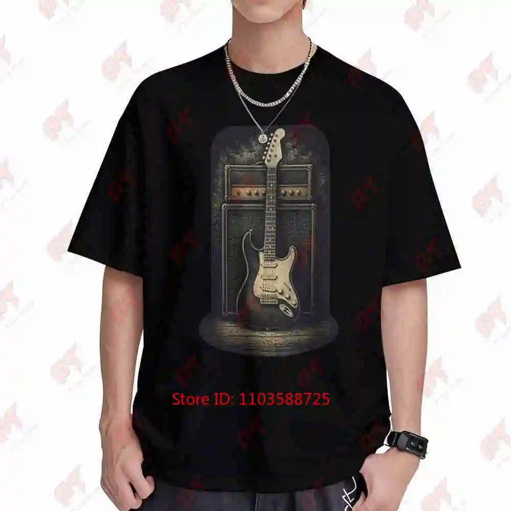 Vintage Electric Guitar Amplifier Classic Rock Short Sleeve Tee 100% Cotton T-Shirt
