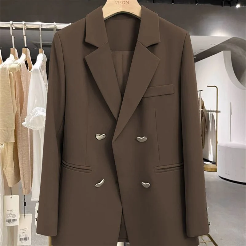 Spring Autumn New Versatile Fashionable Elegant Gray Small Suit Loose Trendy British Style Mid-Length Senior Suit