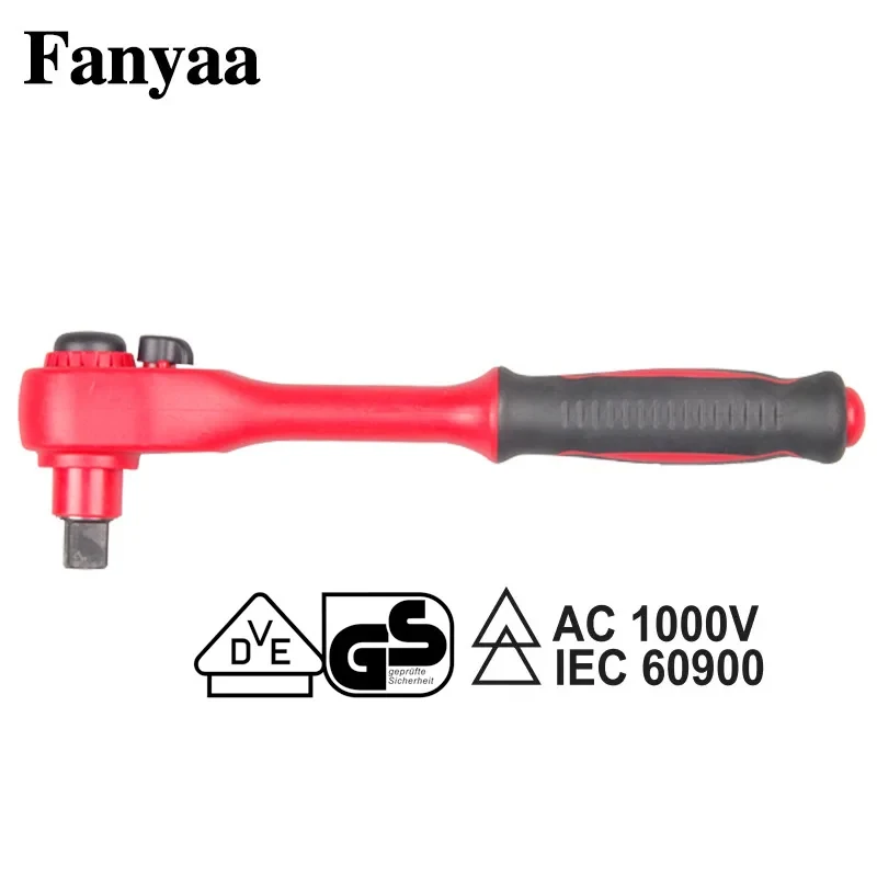 Fanyaa ESD Insulated Electrician Ratchet Wrench  3/8, 1/2 Inch Replaceable Socket Spanner Up To 1000V AC, 1500V